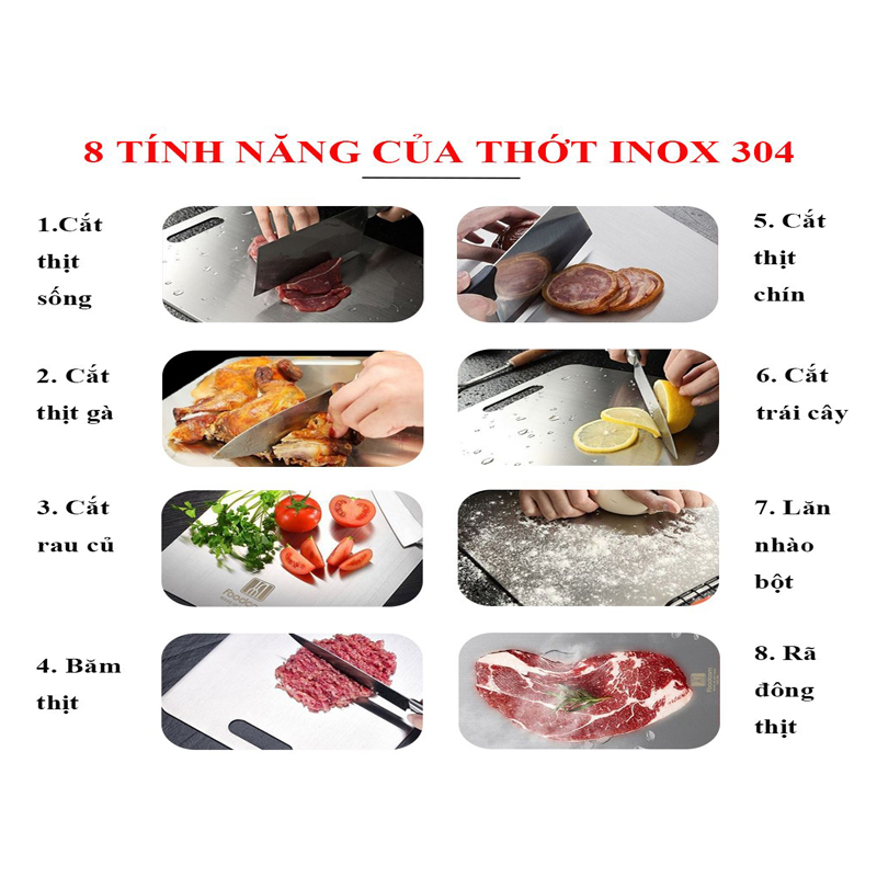 Thớt Inox 304 Foodcom cao cấp  kích thước 23 x 30 cm dễ dàng vệ sinh, chống nấm mốc, vi khuẩn độc hại