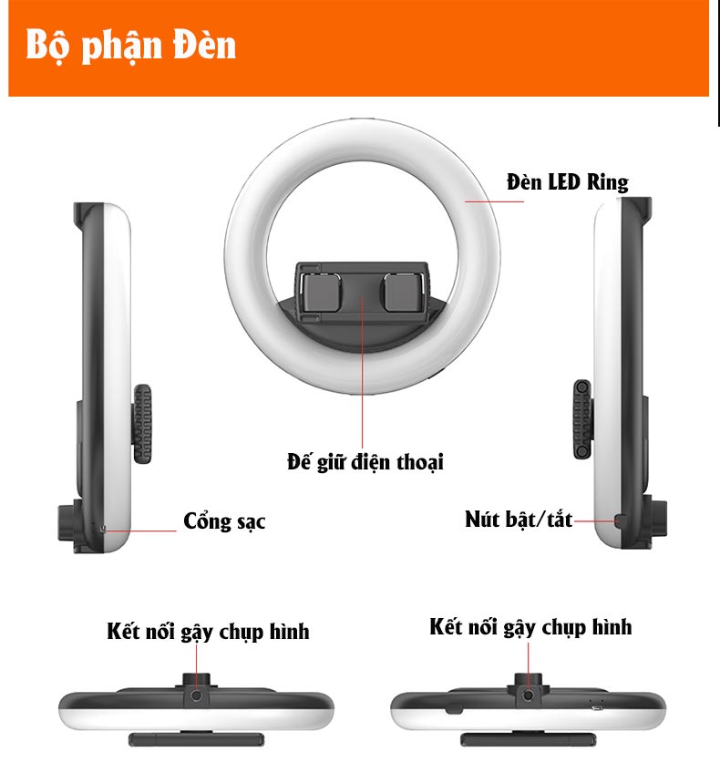 Đèn LED ring CYKE Q6 thiết bị không dây, hỗ trợ livestream bán hàng, trang điểm, chụp hình, quay video, phụ kiện gậy chụp hình, hàng chính hãng