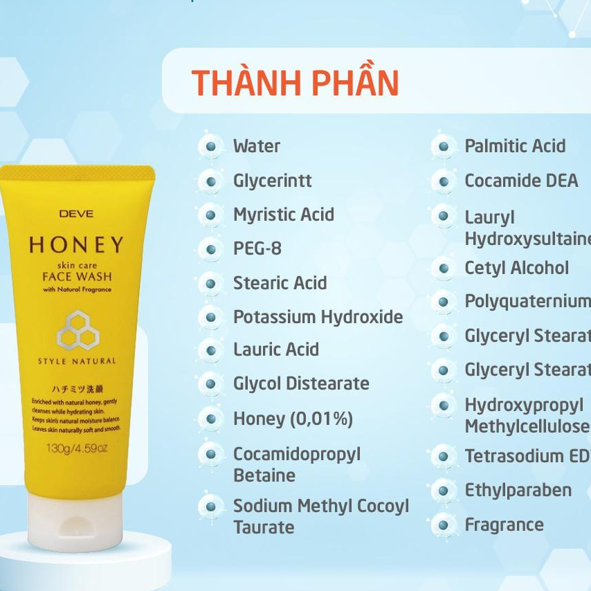 Sữa Rửa Mặt Chiết Xuất Mật Ong Làm Sạch Dưỡng Ẩm Deve Honey Face Wash (130g)