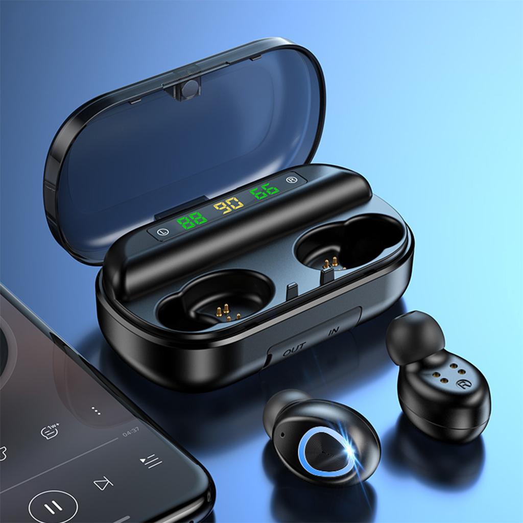 V10 V5.0 Wireless Touch Control LED Display Earphone Black