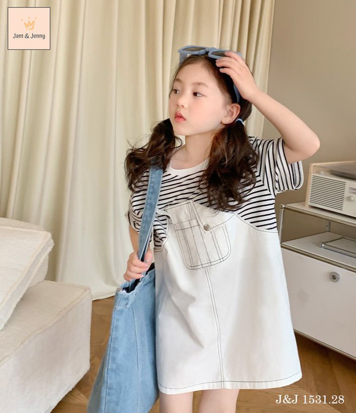 [Từ 1 đến 12 tuổi] Set váy liền thân trên cotton yếm kaki phong cách từ 1 đến 12 tuổi cho bé gái