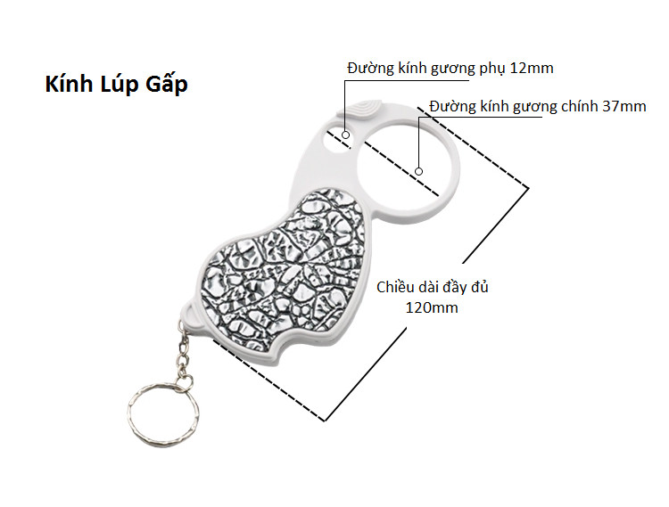 Kính lúp móc khóa treo tiện lợi tích hợp 2 thấu kính phóng đại 8x - 20x cao cấp có đèn