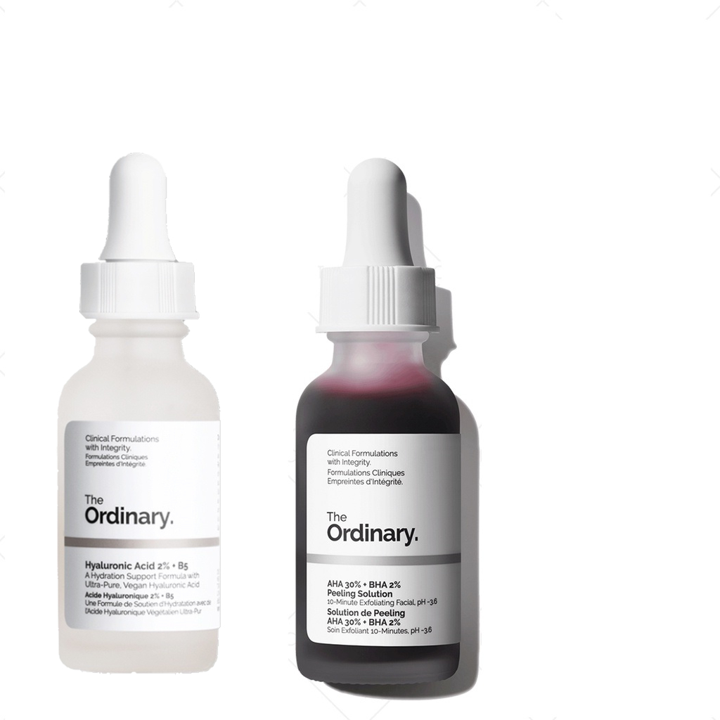 Combo Tinh Chất The Ordinary AHA 30%+BHA 2% Peeling Solution và serum Cấp ẩm hồi phục Hyaluronic Acid 2% + B5(2x30ml)