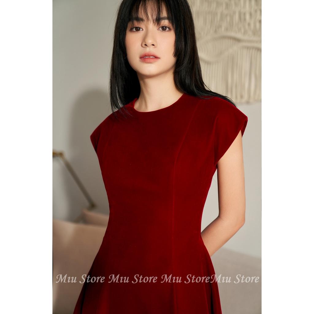 D00581 - Đầm thiết kế cao cấp thu đông nhung budodanh tay hến màu đỏ Miu Store