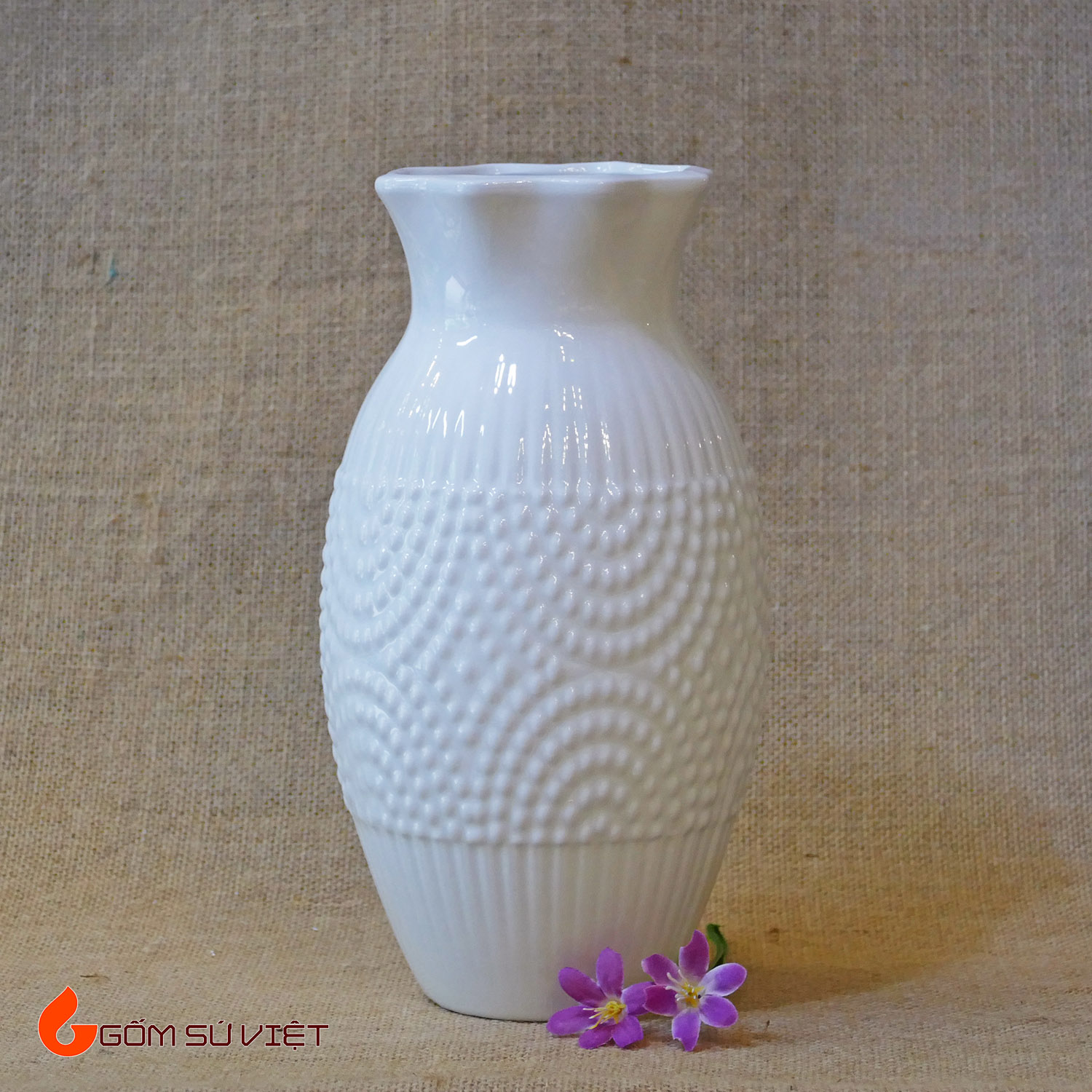Bình hoa sứ trắng hoa văn tổ ong số 2 - Gốm Bát Tràng