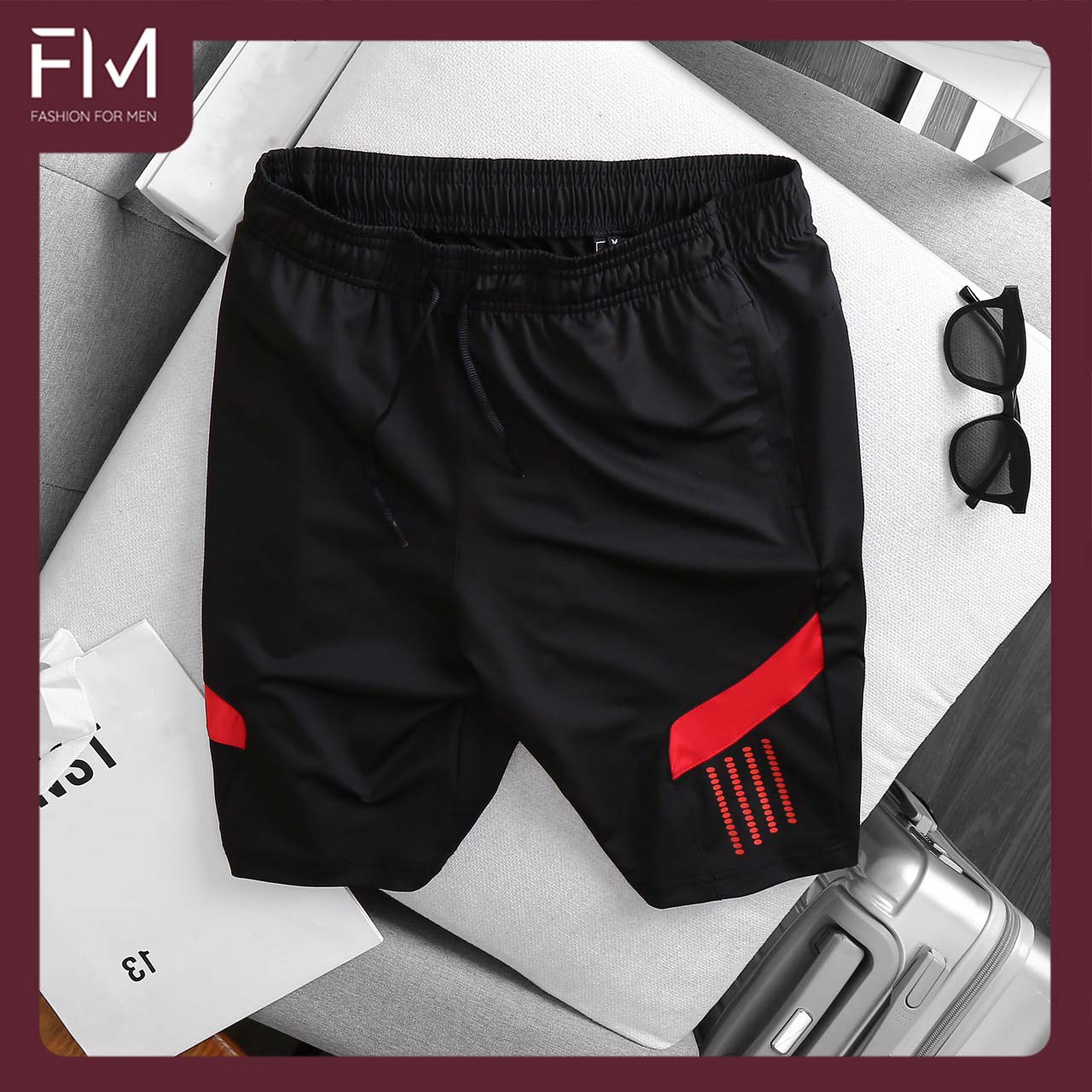 Quần short nam thể thao thun lạnh cao cấp, phối sọc, thoải mái, năng động, trẻ trung – FORMEN SHOP – FMPS140