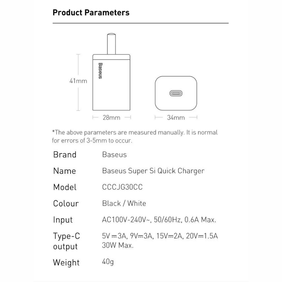 Củ sạc nhanh Baseus Super Si Quick Charger 30W dùng cho iPhone/ Samsung/ OPPO - LVJ001