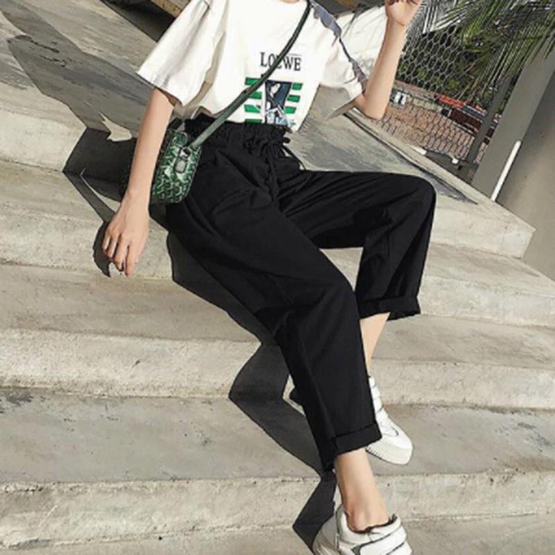 Quần dài lưng cao dáng rộng phong cách Hàn Quốc thời trang cho nữ