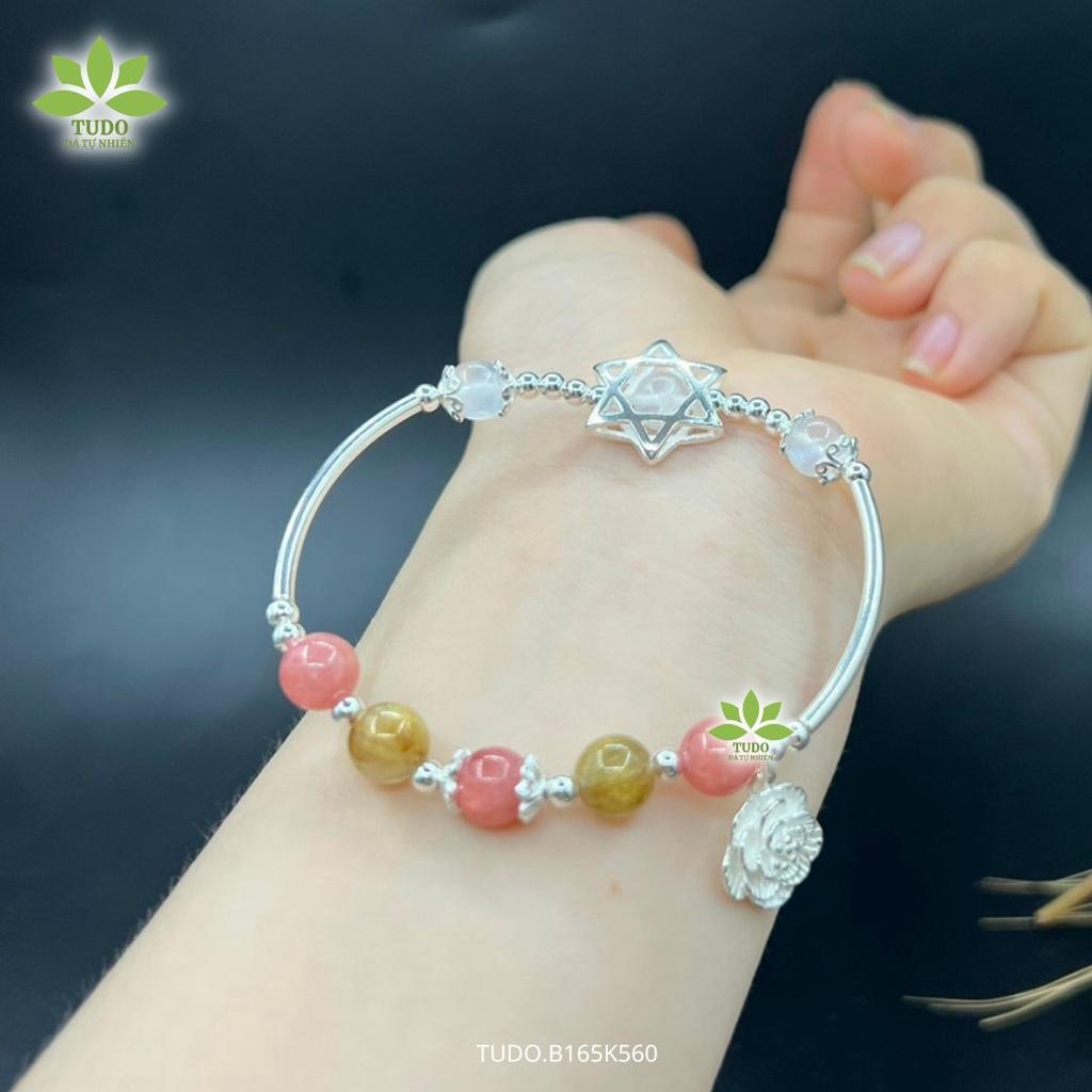 Vòng Tay Nữ Đẹp - Vòng Phong Thủy Mệnh Kim TUDO B165K560 VCBDAOH VCBTATV VCBMOON Charm Bạc Ngôi Sao, Hoa Mâu Đơn
