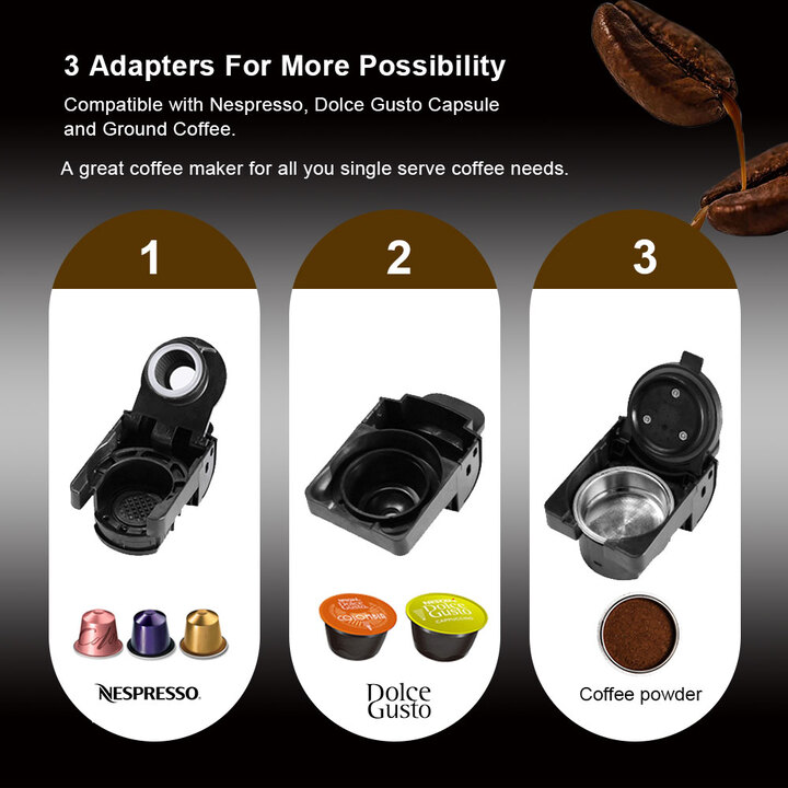 Máy pha cà phê viên nén 3 trong 1 BioloMix Tương thích với Capsule of Nespresso, Dolce Gusto hoặc cà phê xay - Hàng Nhập Khẩu