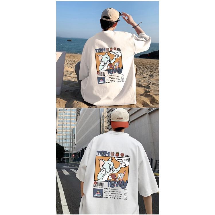 Áo thun tay lỡ nam nữ, áo phông unisex form rộng chất cotton mát mịn thấm hút mồ hôi in hình TOM &amp; JERRY CỰC ĐẸP