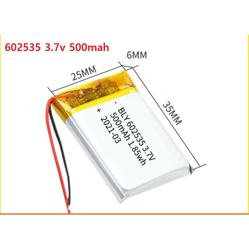 Pin Sạc Lithium Polymer 3.7V 500mah 602535 Cho tai nghe,loa Mp3 MP4 MP5 GPS PSP Bluetooth hàng mới