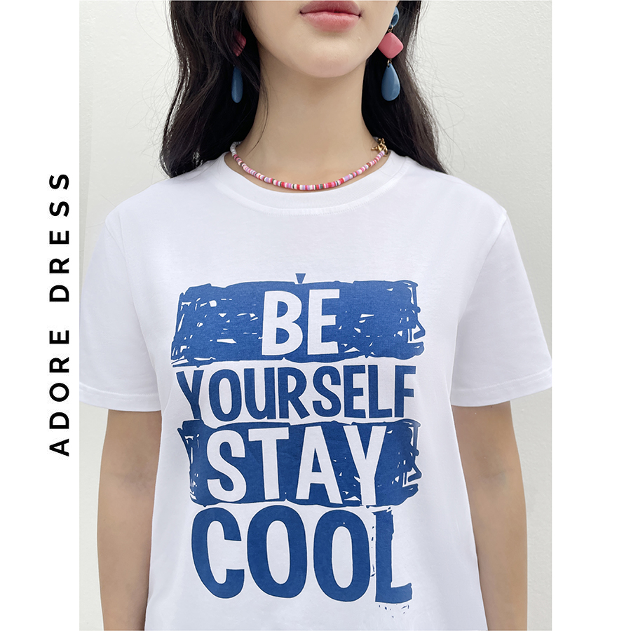 Áo Phông Graphic T-shirts casual style cotton trắng in be yourself 321TS2030 ADORE DRESS