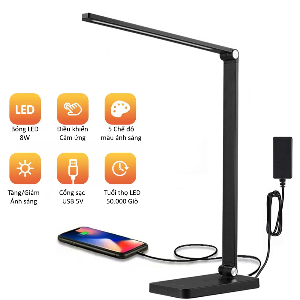 Đèn học và làm việc Led 5W, cảm ứng 5 chế độ ánh sáng - MT856