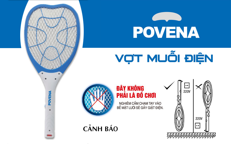 Vợt Muỗi Điện Povena PVN-MQ20 Xanh Dương - Hàng Chính Hãng