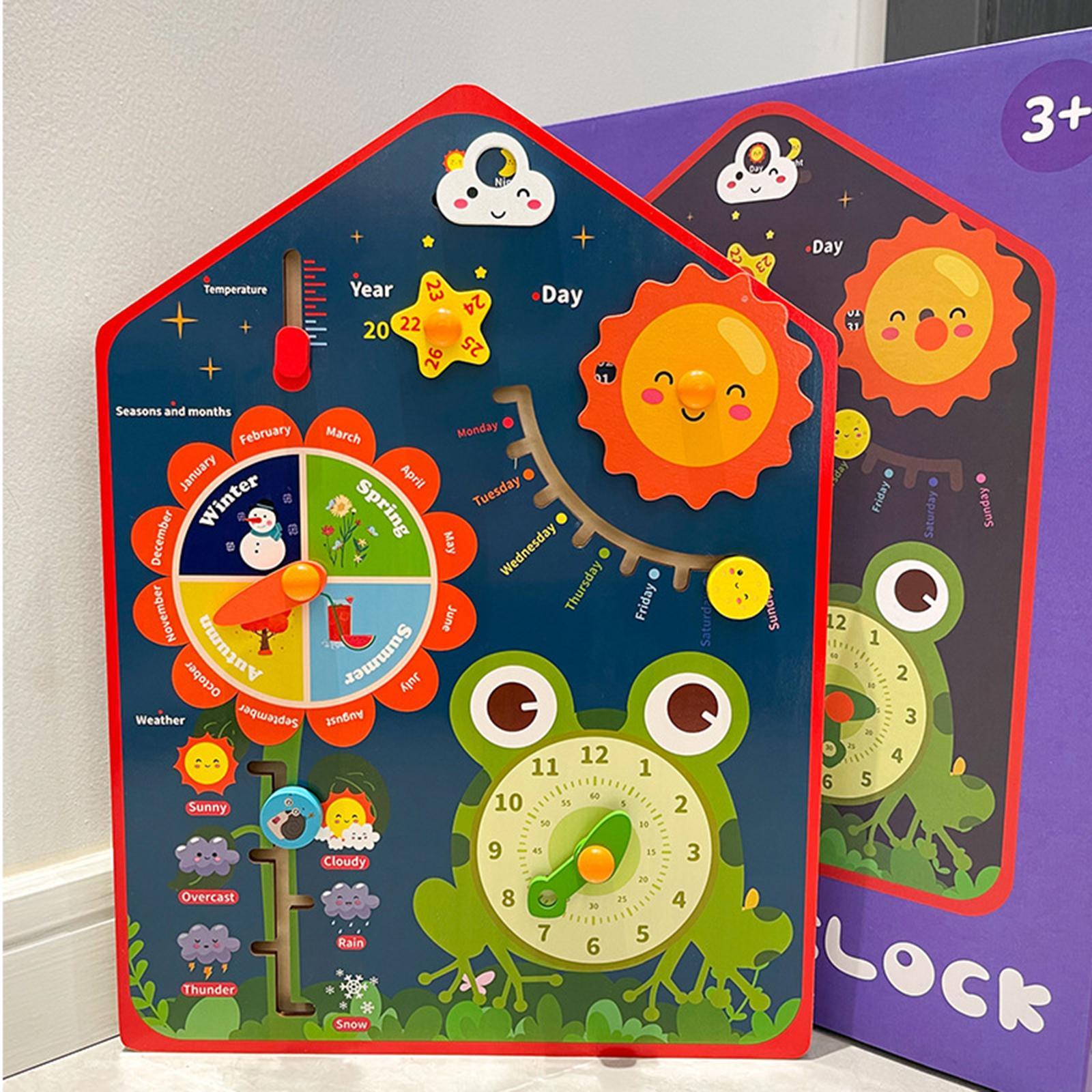 Montessori Wooden Calendar Clock Learning Educational Toy for Children
