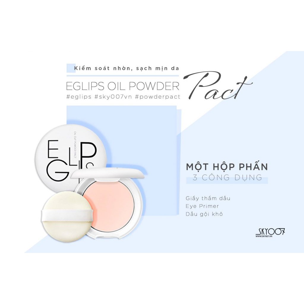 Phấn phủ dạng nén Eglips Oil Cut Powder Pact 9g Thành Phần Tự Nhiên Che Khuyết Điểm, Kiềm Dầu Tốt, Thân Thiện Với Da, Không Gây Kích Ứng