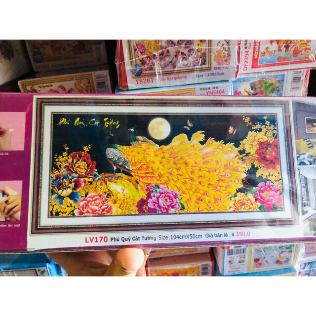 Tranh đính đá Phú quý cát tường 104x50cm - chưa đính LV170