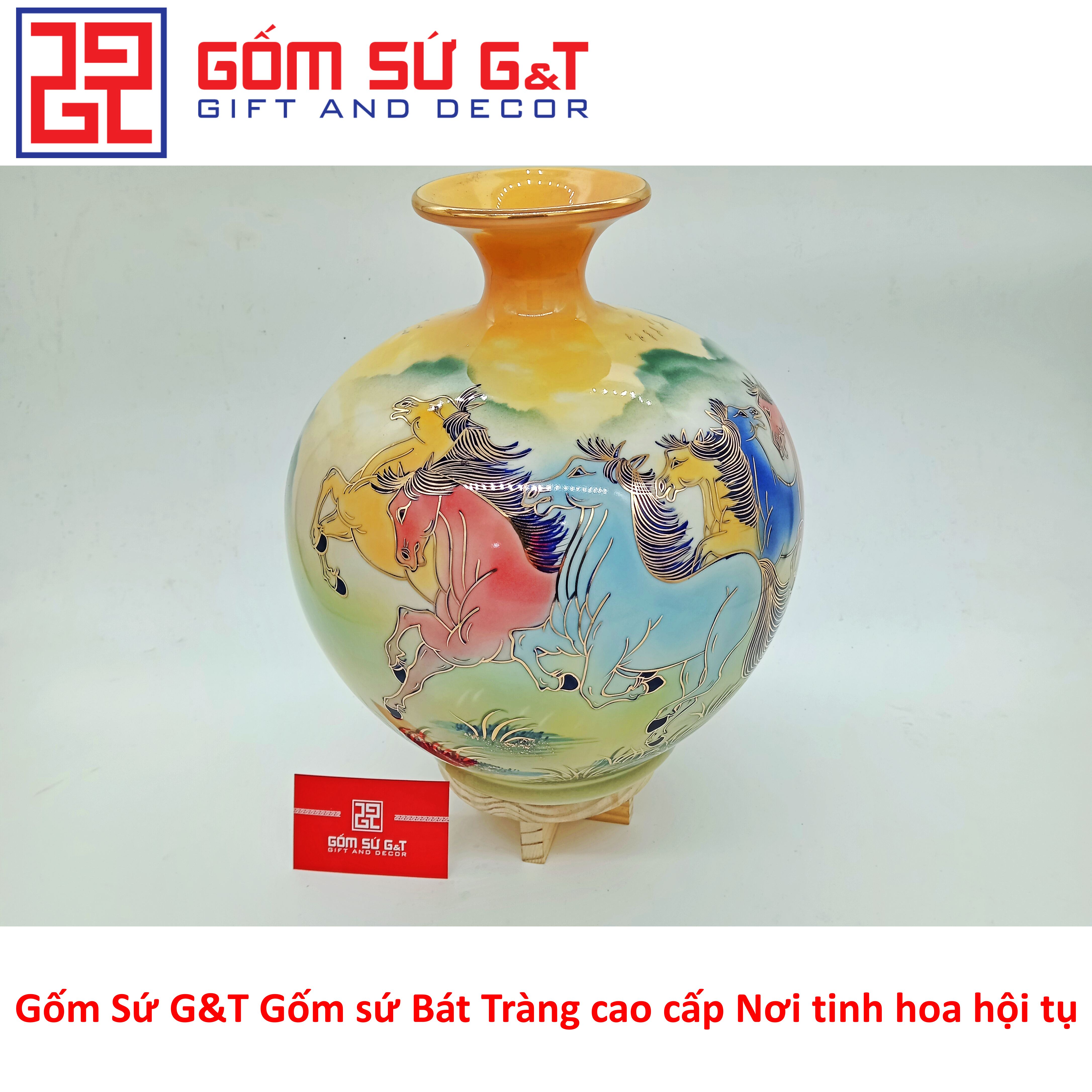 Bóng hút tài lộc mã đáo thành công vẽ vàng kim Gốm Sứ G&T