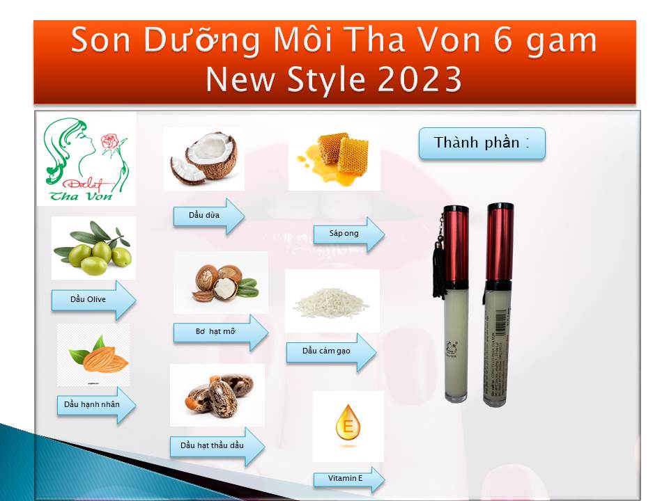 Son Dưỡng Môi Tha Von 6 gam Giúp dưỡng môi , Tái tạo da môi bị tổn thương , phòng lão hóa da môi , hấp phụ tia UV chống nắng cho môi. Khắc phục môi nứt nẻ, Giữ ẩm cho môi , giúp môi mềm mịn