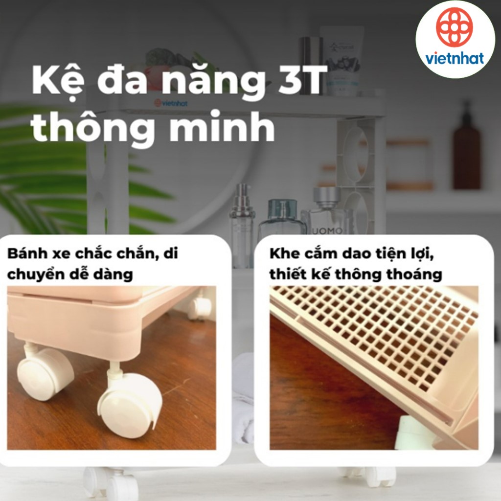 Kệ đa năng 3 tầng Việt Nhật (MS: 5580-3) có bánh xe tiện lợi – Kệ xe đẩy 3 tầng cao cấp -HÀNG VIỆT NAM