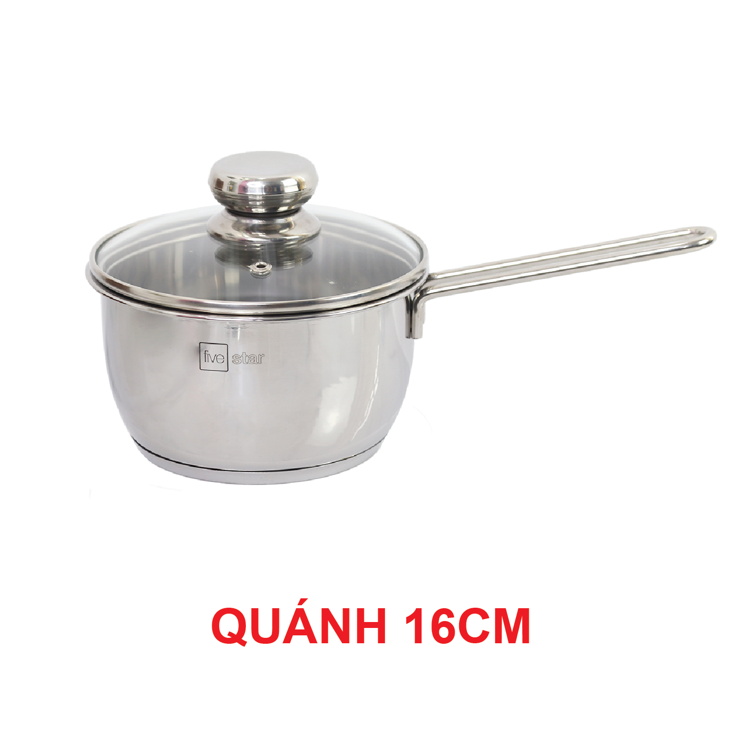 Quánh Nấu Bột Cháo Cho Bé Inox 430 Bếp Từ 3 Đáy Fivestar 12 - 16 Cm Nắp Kính Tặng 5 Muỗng Ăn Inox - 16 Cm