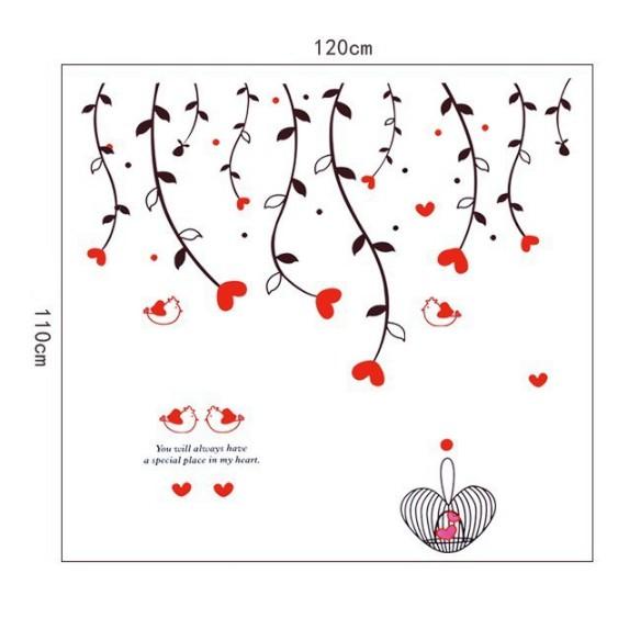 Decal trang trí Rèm dây trái tim đỏ