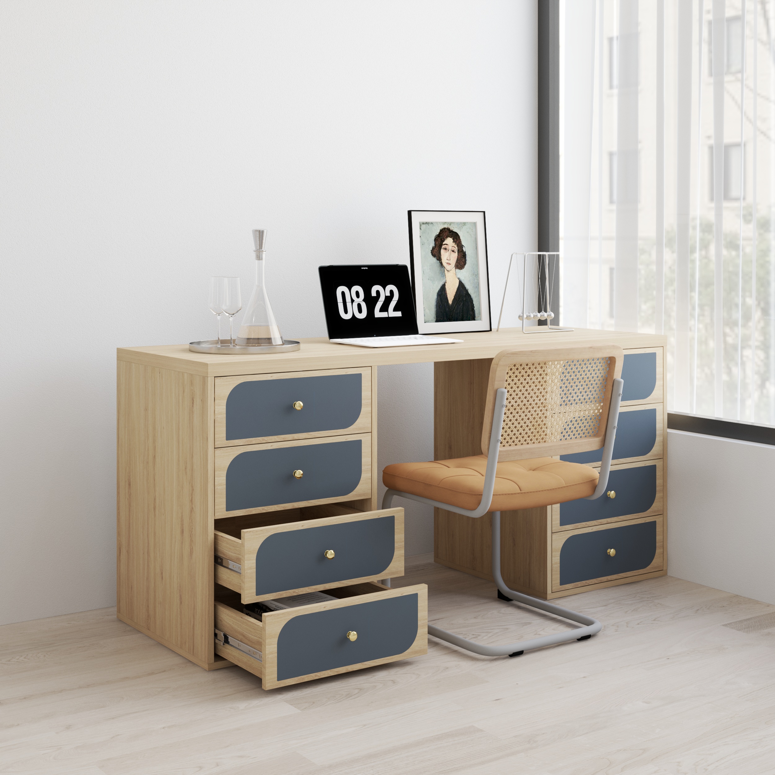 Hình ảnh [Happy Home Furniture] BANA, Bàn làm việc 8 ngăn kéo, 160cm x 55cm x75cm ( DxRxC), BAN_069