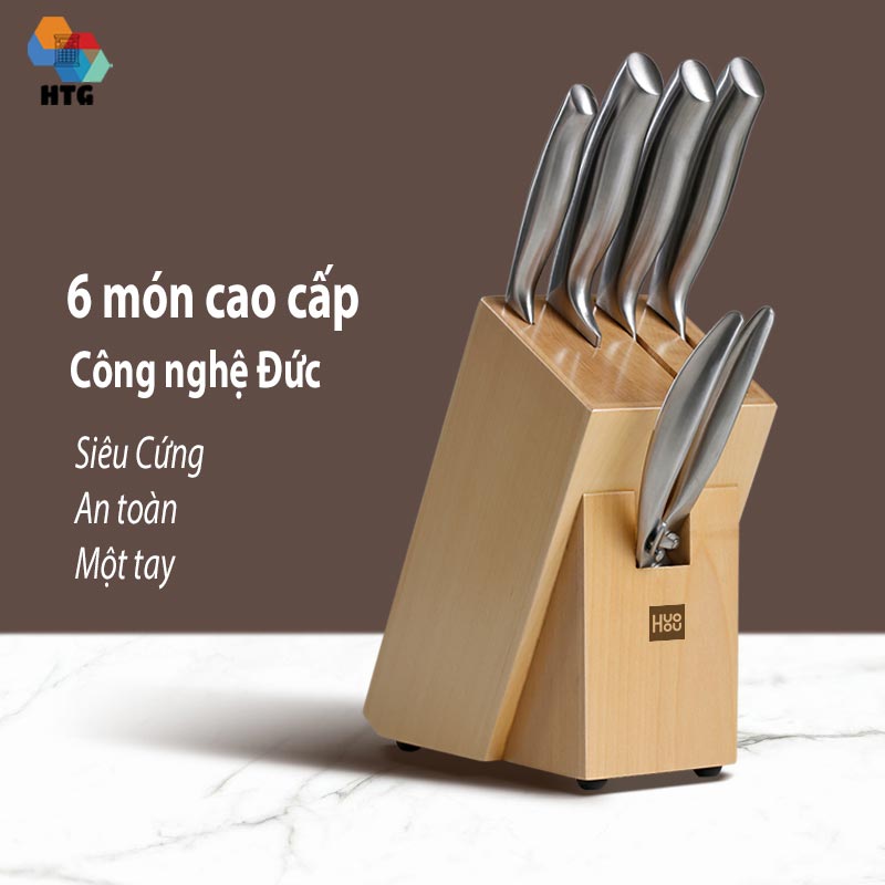 Bộ Dao 6 món nhà bếp Huohou HU0014 thép không rỉ DIN tiêu chuẩn Đức, cứng cáp, an toàn và thiết kế tiêu chuẩn hóa, hàng chính hãng