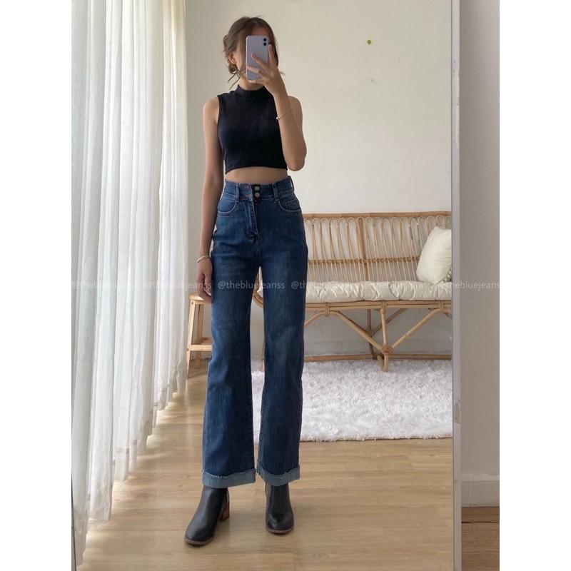 Quần Jeans Gấp Lai Vải Co Giãn