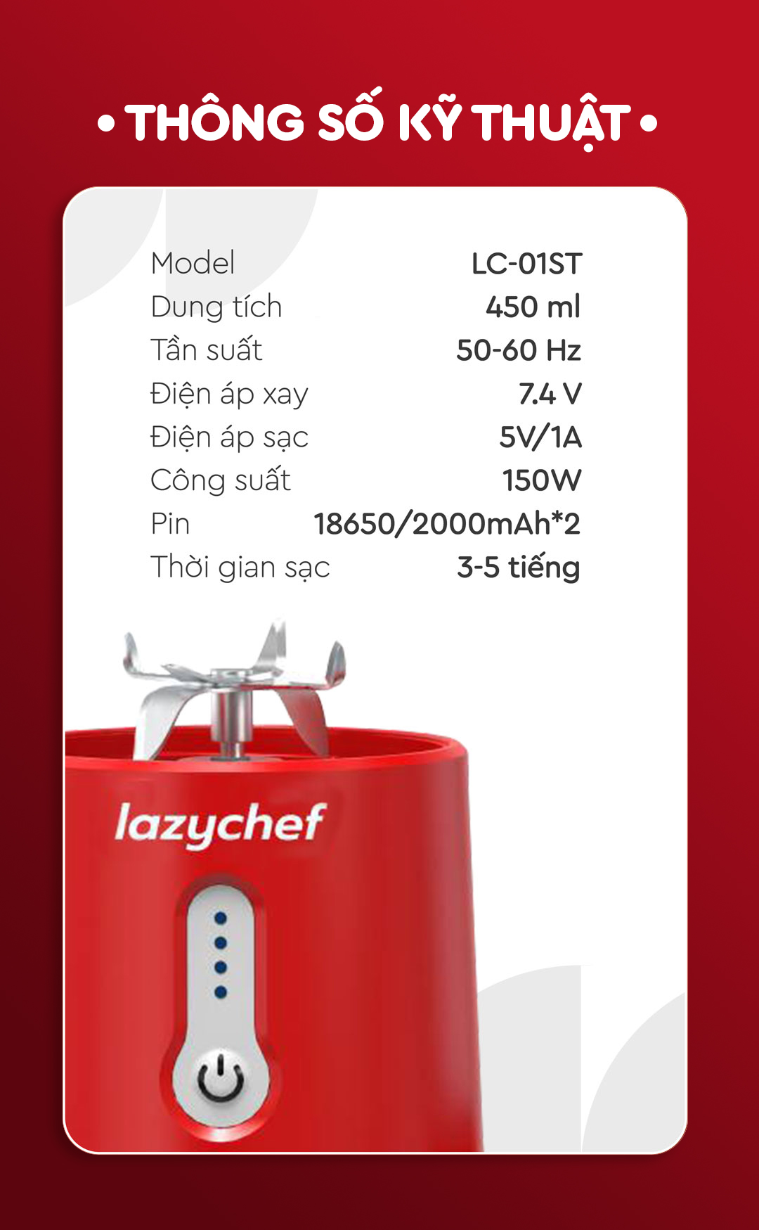 Máy Xay Cầm Tay 3IN1 Sạc Pin Tiện Lợi Lazychef - Máy Xay Đa Năng Sạc Điện, Máy Xay Sinh Tố Trái Cây, Máy Xay Cầm Tay, Hàng Chính Hãng