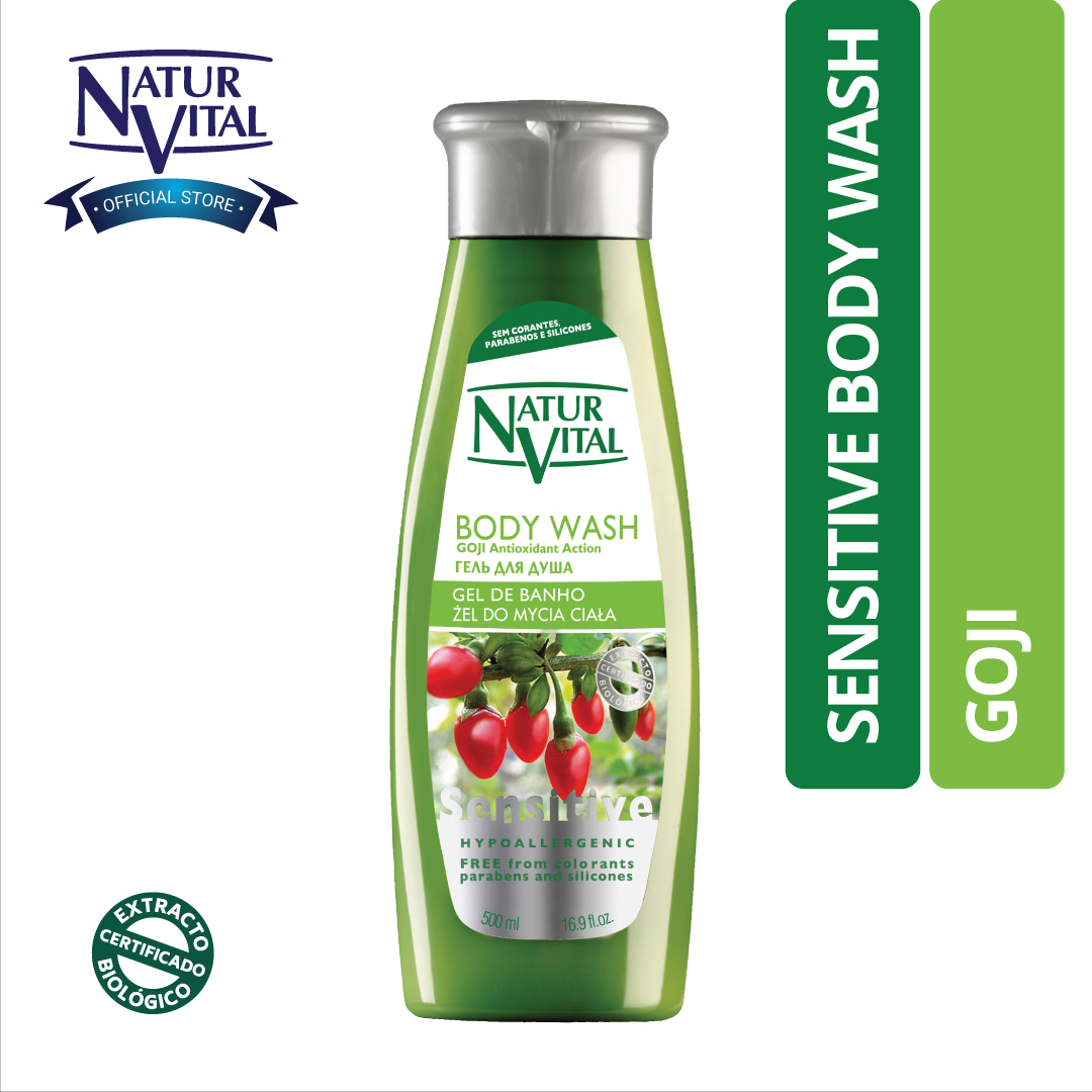 Sữa Tắm Dưỡng Ẩm NaturVital Sensitive Shower Gel Chiết Xuất Goji & Hạt Lanh Phù Hợp Cho Da Nhạy Cảm, Giúp Bảo Vệ, Cân Bằng Độ Ẩm Tự Nhiên (500ml)