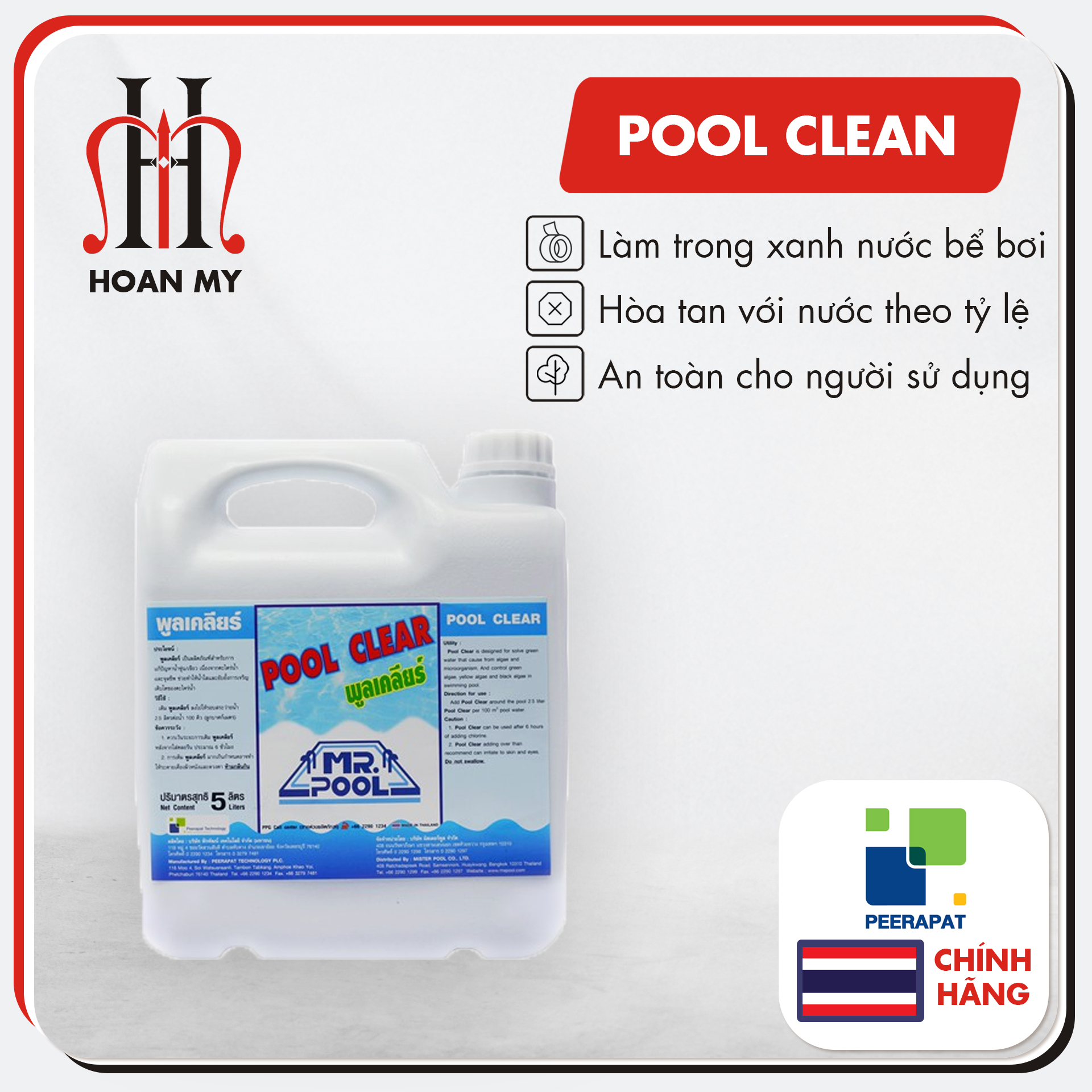 Chất chuyên dụng xử lý nước hồ bơi POOL CLEAR, làm sạch bể bơi, trong xanh nước bể, an toàn cho người sử dụng - Chính hãng Peerapat Thái Lan