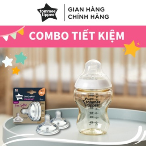 COMBO bình sữa PPSU ty siêu mềm tự nhiên Tommee Tippee Closer to Nature 260ml &amp; Núm ty silicon thay thế 6M+