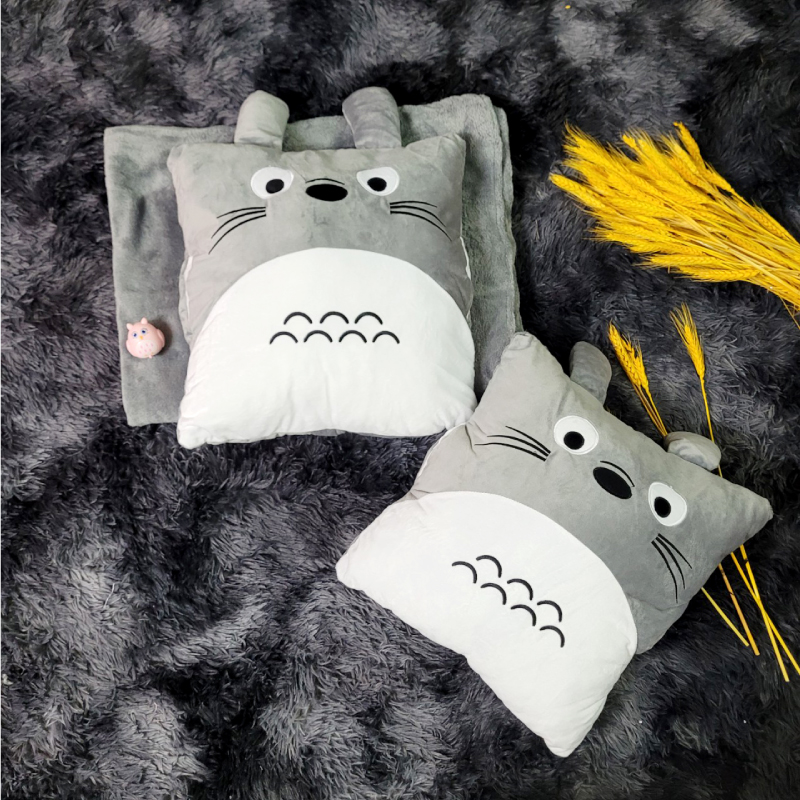 Bộ Mền Gối Ngủ Totoro Vuông Cao Cấp - Tặng Kèm Cây Massage Đầu - Hàng Loại 1 Nỉ Nhung siêu mịn (2 Lớp Lông) - Quà Tặng Ý Nghĩa Chăn Gối Văn Phòng Tiện Lợi