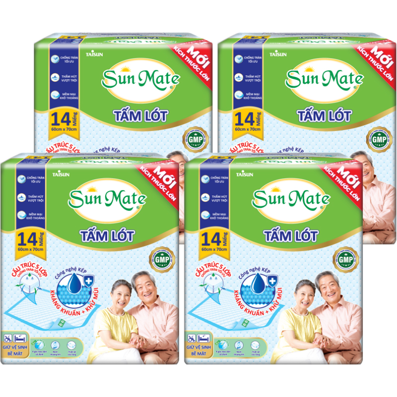 Combo 4 Tấm lót SunMate cải tiến mới 14 miếng/gói size L
