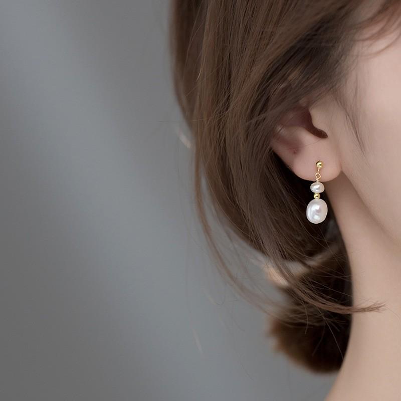Khuyên tai bạc Ý s925 phong cách Retro gắn ngọc G7611 - AROCH Jewelry