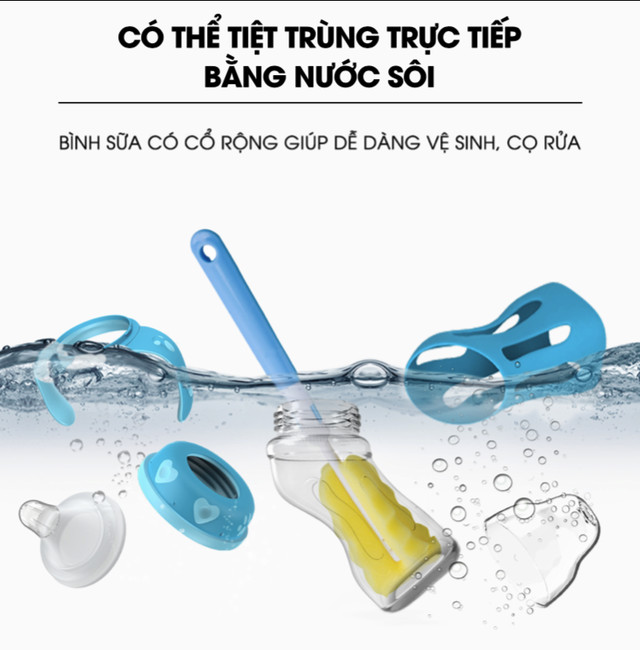 Bình sữa thủy tinh, cổ cong đa năng Tiny Baby Nhật Bản 180ml