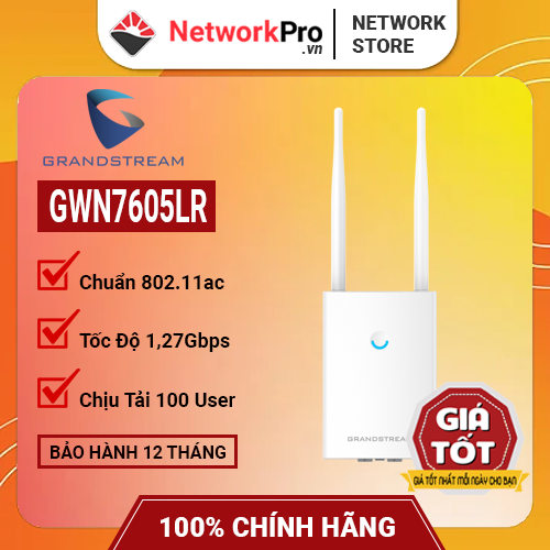 Bộ Phát WiFi Grandstream GWN7605LR - Hỗ Trợ 100+ User, Chuẩn AC MU-MIMO 1.27Gbps