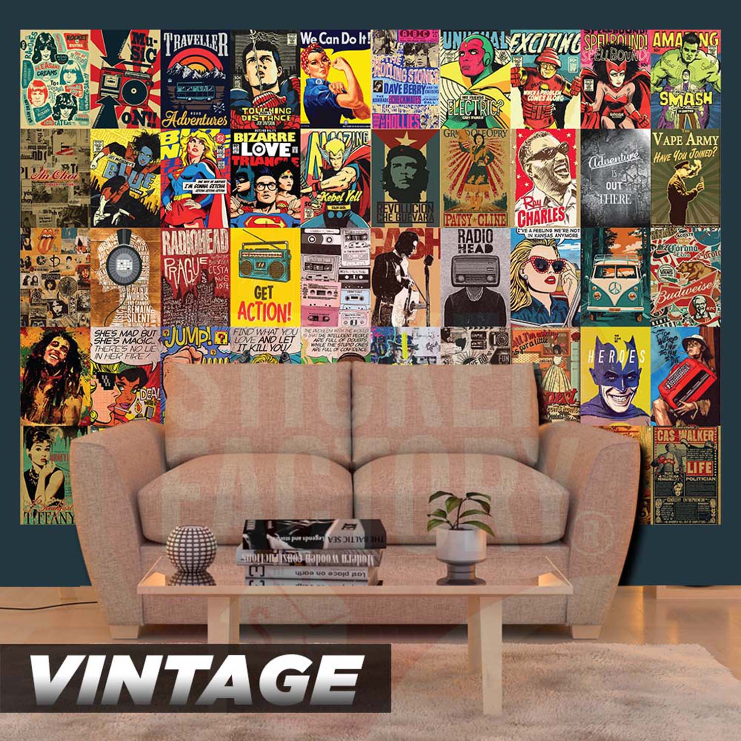 VINTAGE - Set 50 Poster A4 dán tường trang trí decor quán nhà cửa - STICKER FACTORY