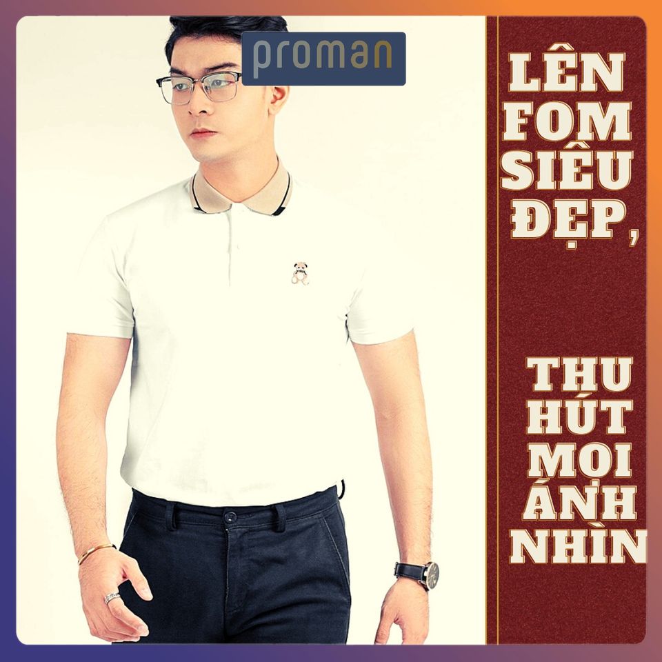 Hình ảnh Áo polo nam ngắn tay thêu gấu, Áo thun nam có cổ polo nam chất liệu cá sấu cotton chuẩn xịn loại 1 AT04 - PROMAN