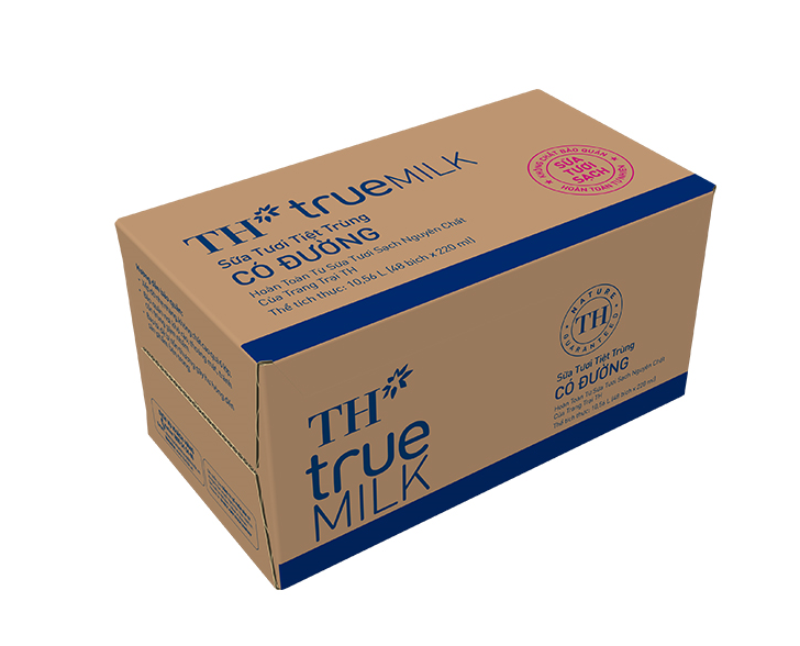 Thùng 48 bịch sữa tươi sạch có đường TH True Milk bịch giấy 220ml (220ml x 48)