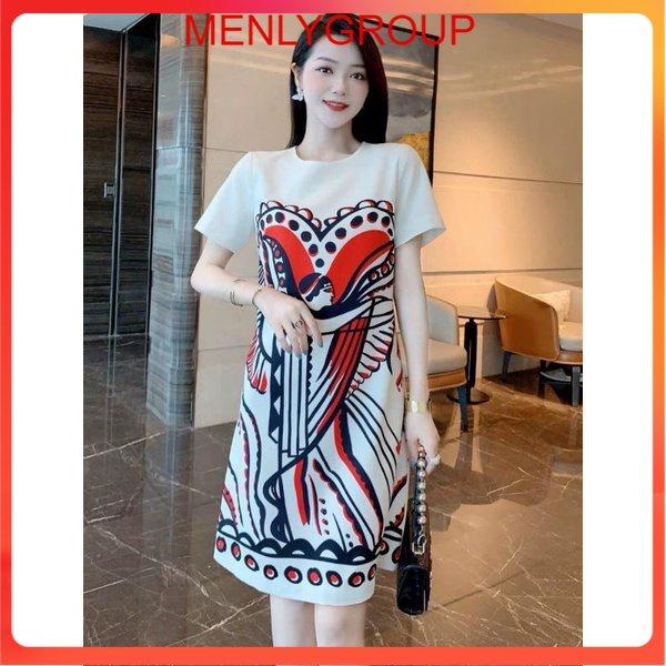 ĐẦM SUÔNG HỌA TIẾT TRẮNG ĐỎ