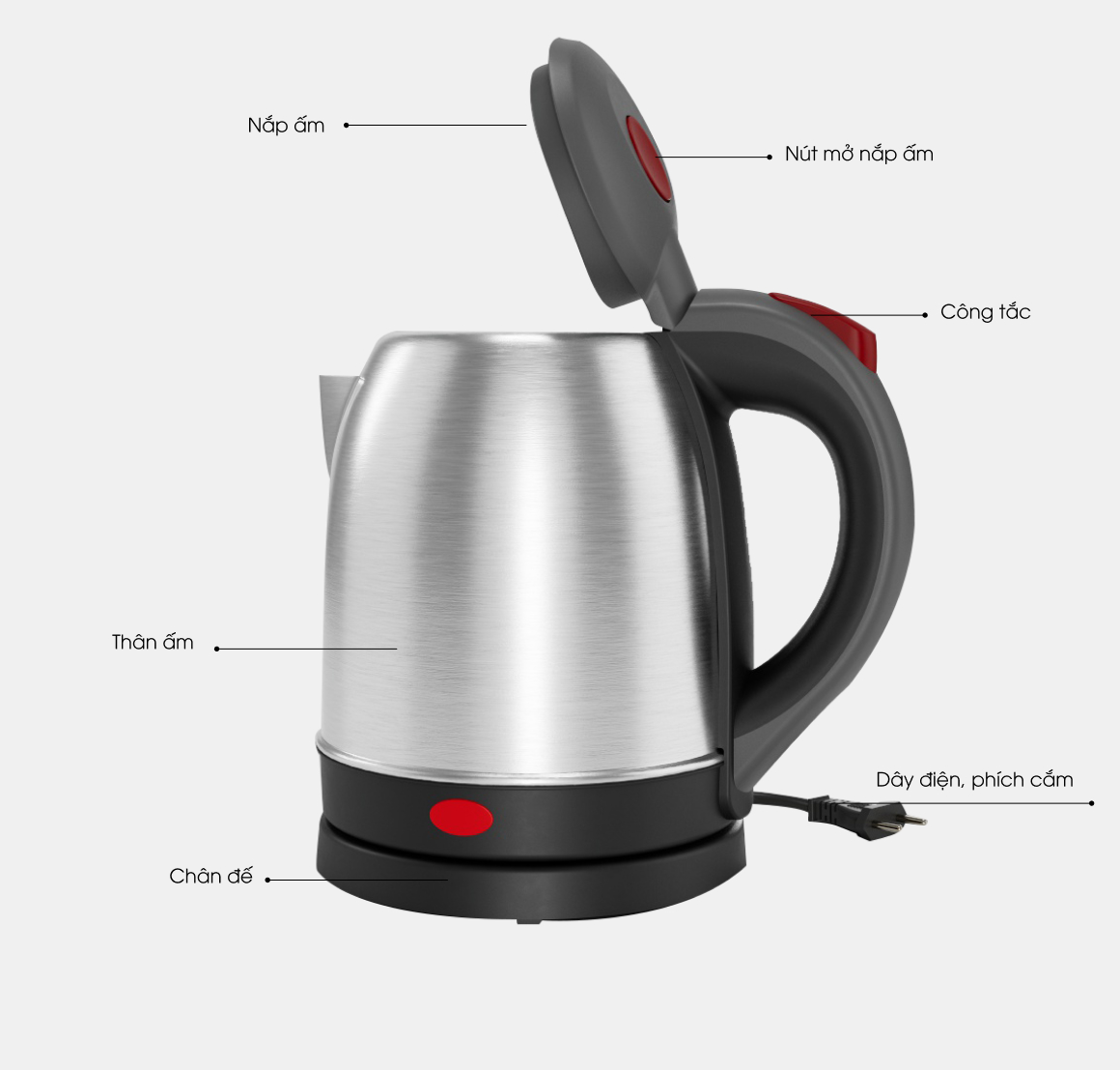 Ấm điện siêu tốc 1,2 lít Rạng Đông Model: RD-AST12ST2 tự động ngắt khi nước sôi - Hàng chính hãng