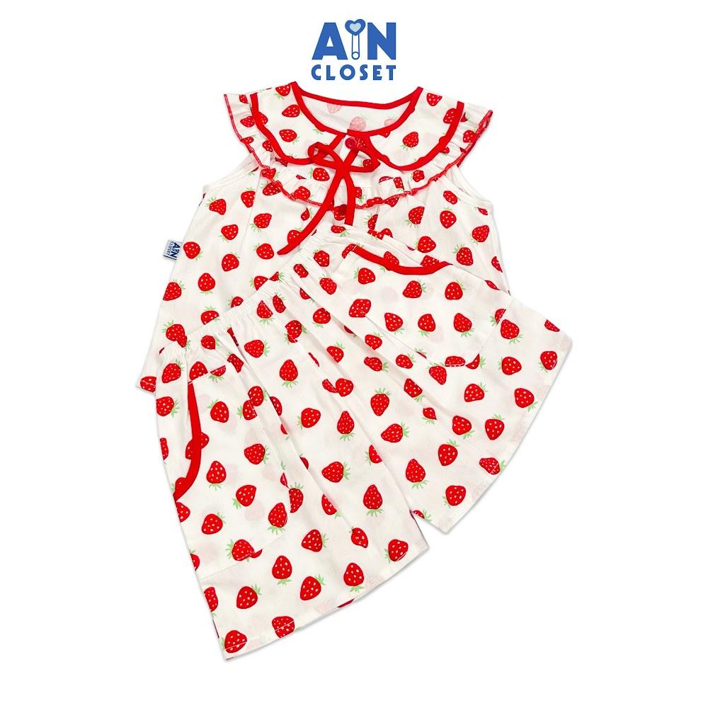 Bộ quần áo ngắn bé gái họa tiết Dâu Đỏ Nơ cotton - AICDBGMFXK0D - AIN Closet