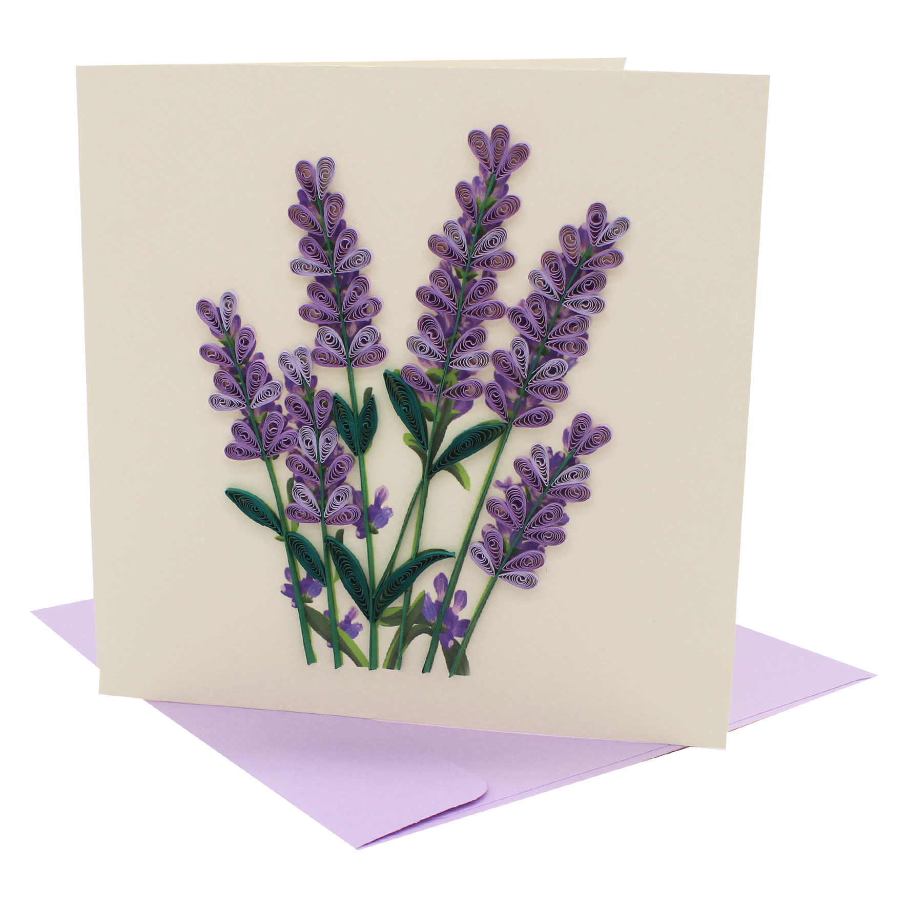 Thiệp Chúc Giấy Xoắn Thủ Công (Quilling Card) Hoa Lavender - Tặng Kèm Khung Giấy Để Bàn