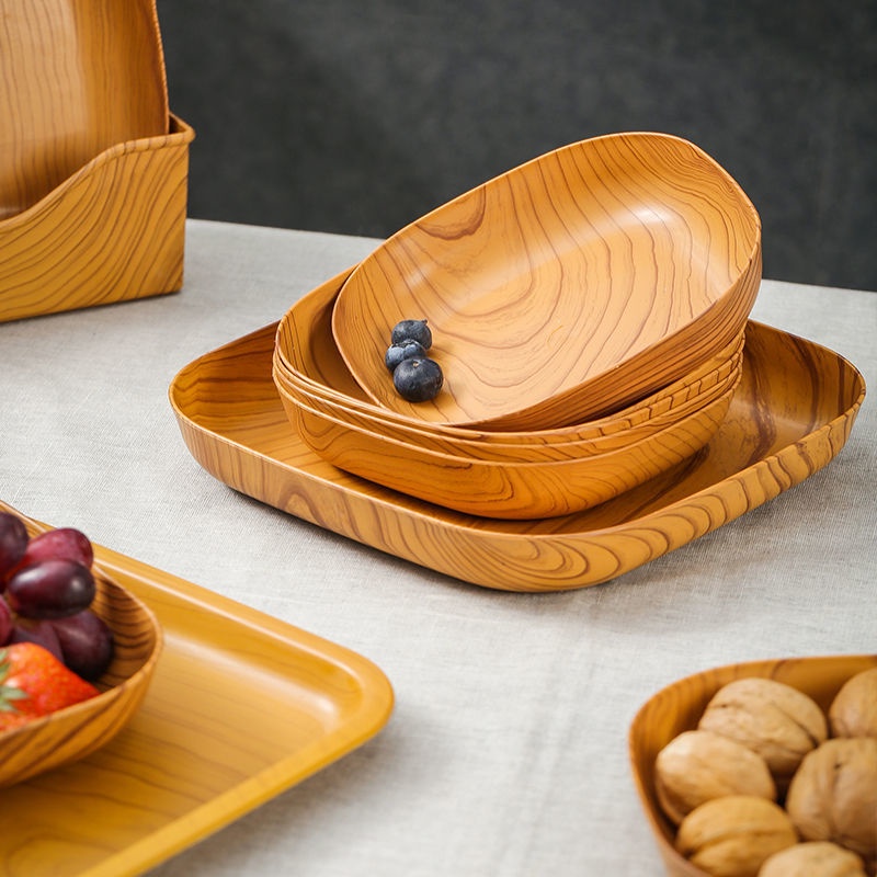 Khay Đựng Thức Ăn Bằng Nhựa Giả Gỗ Sáng Tạo Sang Trọng Kích Thước 14cm