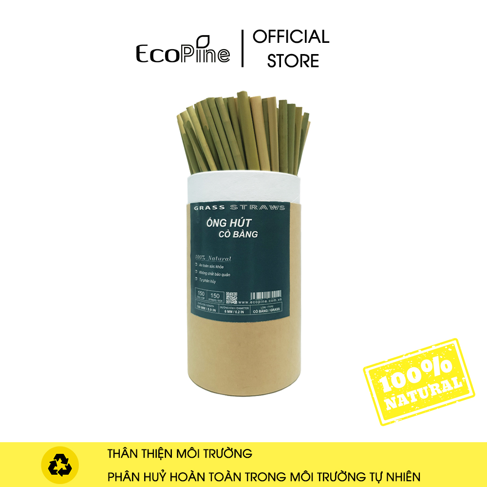 Hộp 150 Ống Hút Cỏ Bàng Ecopine Dài 15 cm - Thân thiện với môi trường