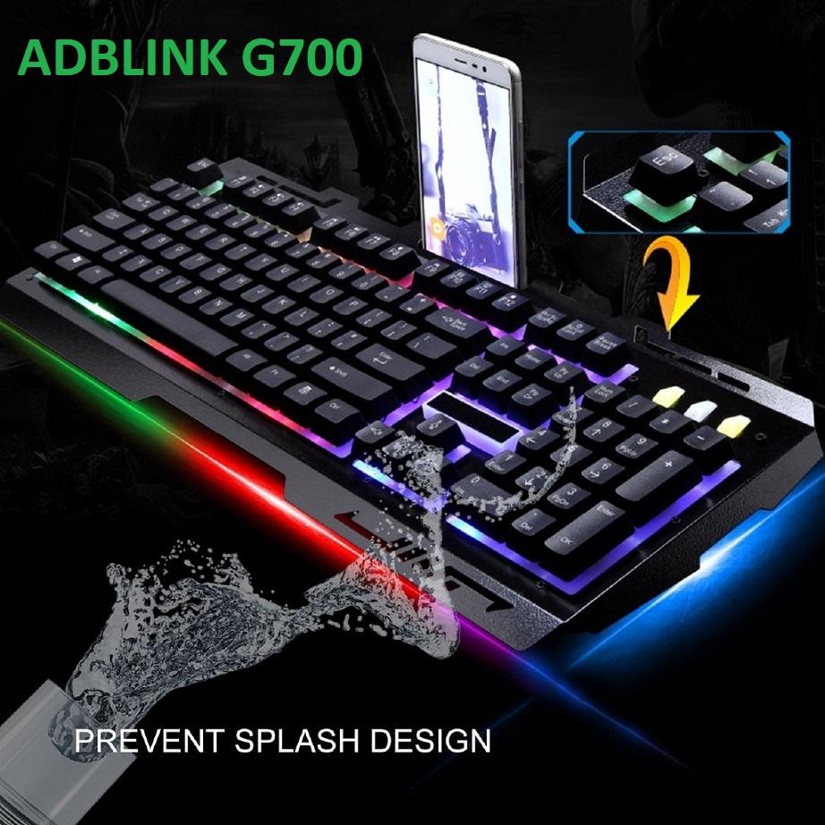 Bộ Bàn Phím và Chuột Ốp Kim Loại G700 ADBLink Có Dây, Chuyên Game , giả cơ, có khe để điện thoại (màu đen )