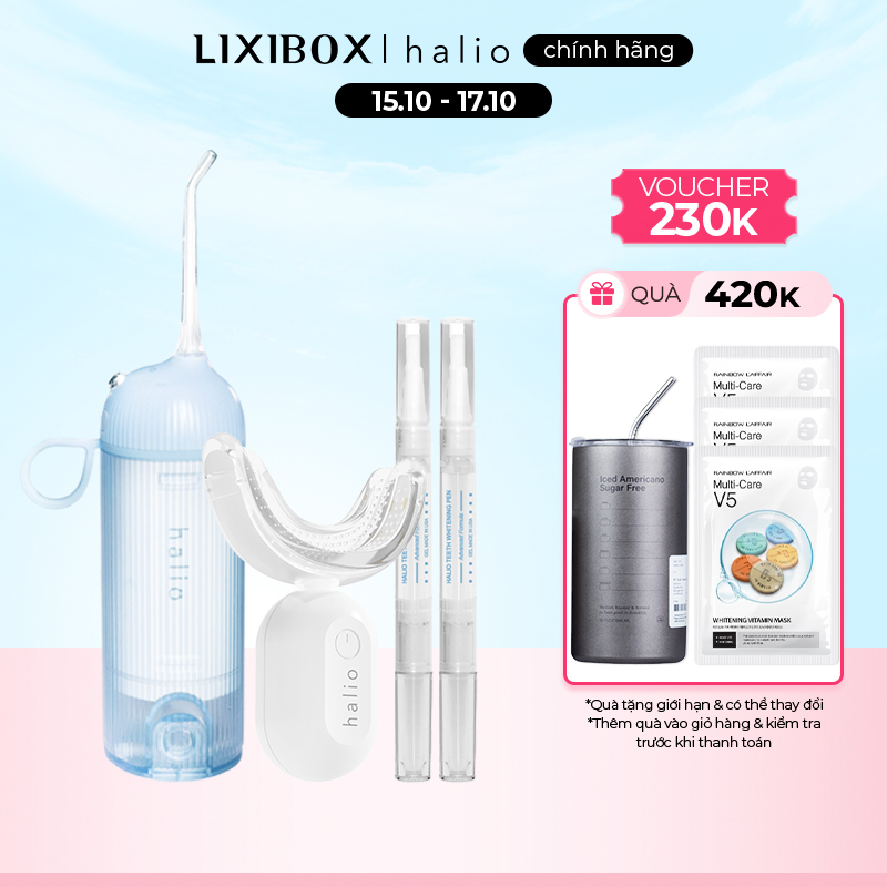 Combo Máy Tăm Nước Cầm Tay UltraClean Oral Irrigator - Blue Và Máy Tẩy Trắng Răng Halio Blue Light Enhancer